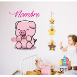 Vinil Decorativo Infantil Cerdito Nombre Personalizado A