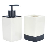 Kit Banheiro Lavabo Porcelana 2 Peças Quadrado Black & White