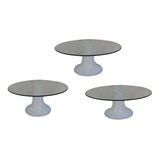 Trio Boleira Vidro Base Branca Para Decoração De Mesa Festa