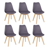 6 Cadeiras Estofada Leda Base Madeira Eames Cozinha Cores Estrutura Da Cadeira Cinza Nevoa