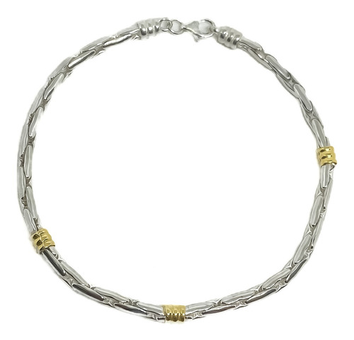 Pulsera Eslabón Trigo Plata Y Oro 22 Cm 