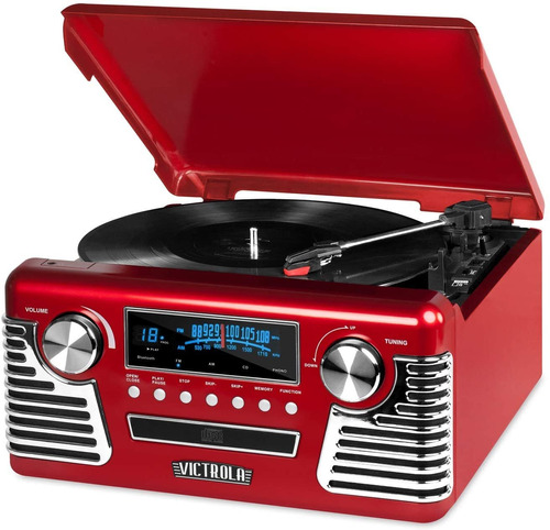 Victrola - 50's Retro Con Bluetooth Negro Rojo