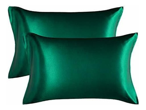 Fundas De Almohada De Satin 2pzas Tamaño King Verde Oscuro