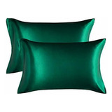 Fundas De Almohada De Satin 2pzas Tamaño King Verde Oscuro