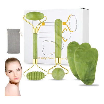 AOKUN Kit 5pzs Rodillo De Masaje De Jade Gua Sha Facial Cuello | MercadoLibre