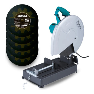 Combo Cortadora De Metales Makita M2401b 14 PuLG. 2000w + Discos Abrasivos Corte | Tronzadora Industrial Para Acero, Perfiles Y Tubos | Herrería Y Construcción Azul