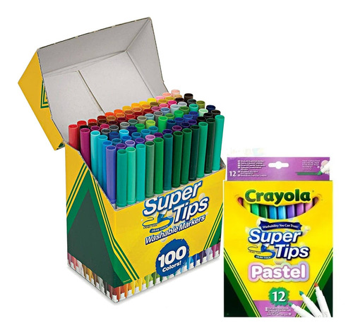 Plumones Supertips Crayola Super Tips 100 + Pastel 12 Origin