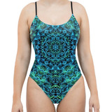 Maiô Alça Feminino Moda Praia Estampado Mandala Energia Azul