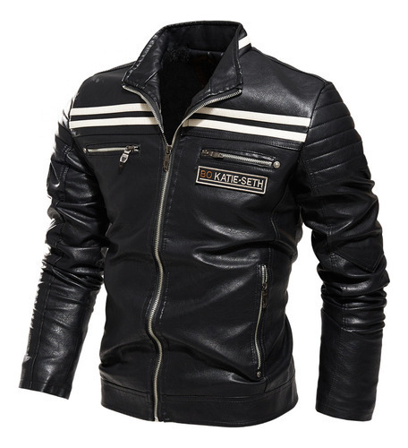 Chamarra De Moto For Hombre, Chamarra De Piel Polar A Rayas