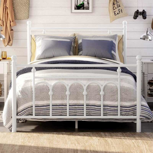 Base Para Cama Matrimonial De Metal Color Blanco Haru