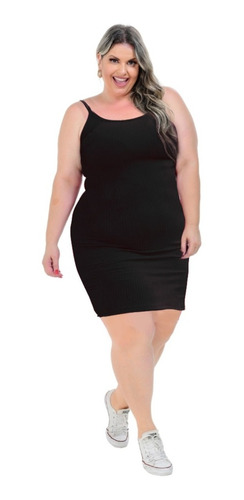 Vestido Liso De Alça Canelado Moda Feminina Do P A Plus Size