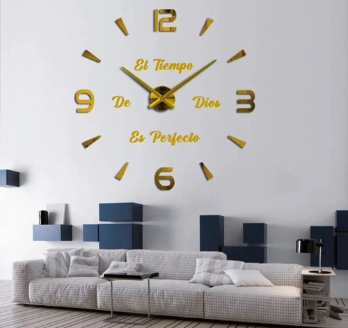 Reloj De Pared 3d 100x100cm + Frase En Vinilo 