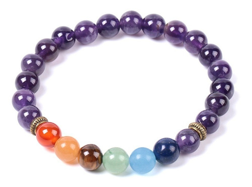 Pulsera Piedra Natural 7 Chakras Amatista Separador Dorado