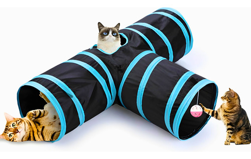 Túnel Para Gatos 3 Saídas Brinquedo Para Gato Azul/preto