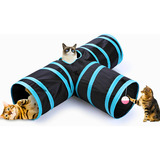 Túnel Para Gatos 3 Saídas Brinquedo Para Gato Azul/preto