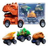 Vehiculo Camion De Dinosaurio Grande + 3 Autos A Friccion