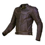 Campera Moto Cuero Vintage Retro Marron Proteccion Proskin