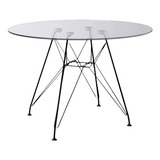 Mesa De Jantar Eiffel De Ferro Tampo Vidro 90cm