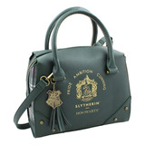 Bolsa De Mujer Harry Potter Original Slytherin Cuero Sintet Acabado De Los Herrajes Niquel Color Verde Color De La Correa De Hombro Verde Diseño De La Tela Liso