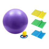 Bola Pilates Yoga Suiça 75cm + 3 Faixas Elásticas Thera Band