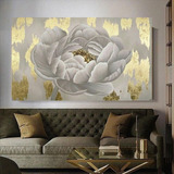 Cuadro Decorativo Floral Moderna Dorado Pintando A Mano 