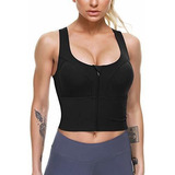 Tops - Mujeres Zip Front Sports Bras Longline Fitness Crop 