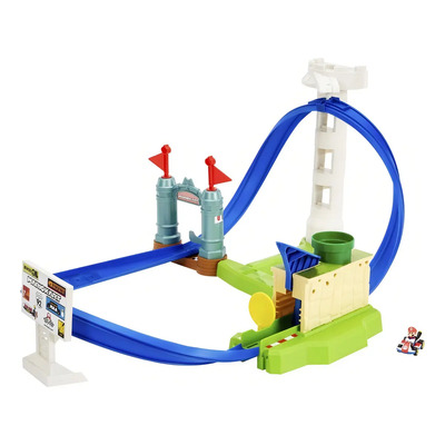 Pista De Autos Hot Wheels Circuito Slam Mario Kart Color Azul - 13 Piezas
