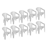 Kit 10 Cadeiras Poltrona Resistente Branco Duoplastic Liso