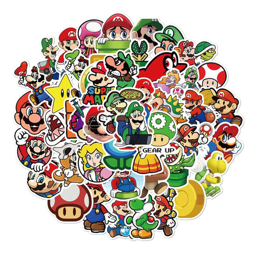 Stickers Mario Bros - Pegatinas - 50 Unidades - Printek