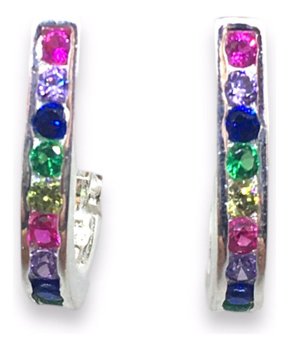 Aros Argolla Ovalados Multicolor De Plata 925