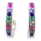 Aros Argolla Ovalados Multicolor De Plata 925