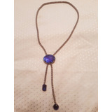 Collar Plateado Con Gema Azul