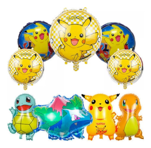 Set De 8 Globos De   Pikachu,chamader,,y Redondos 