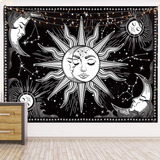 Tapiz De Pared Con Diseño De Mandala Energética, Sol Y Luna,