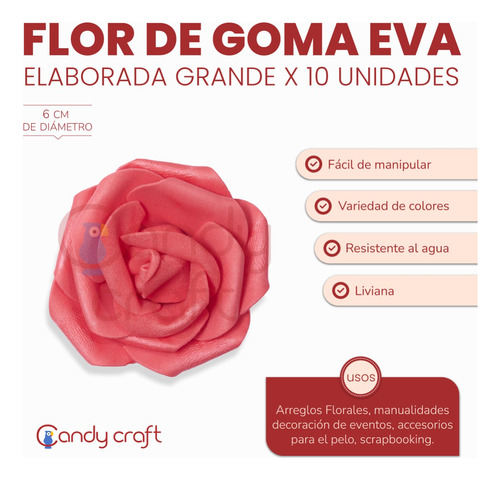 Rosas De Goma Eva Elaboradas Grandes X 10 Flores De 6cm
