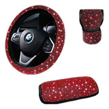 Set Accesorios De Coche Bling Rojo Para Mujer Cubre Volante