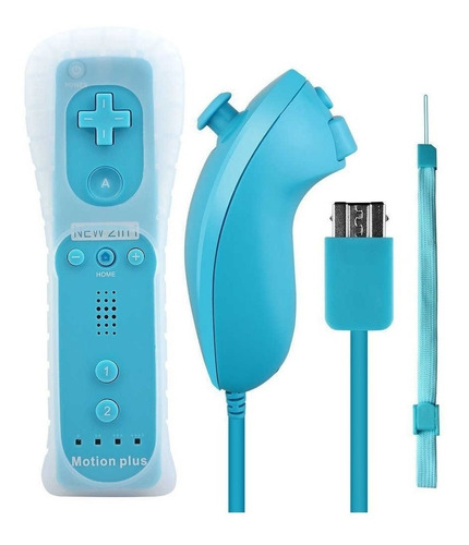Controle Wii Remote Plus + Nunchuk Para Nintendo Wii/u Azul