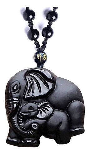 Collar Piedra Obsidiana Amuleto Suerte Elefante Hombre Mujer