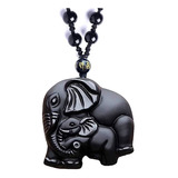 Collar Piedra Obsidiana Amuleto Suerte Elefante Hombre Mujer