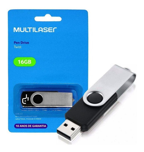 Pen Drive Pendrive 16gb Multilaser Usb 2.0 Preto/prateado