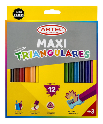 Lapices De Colores Maxi Triangulares Artel 12 Unidades