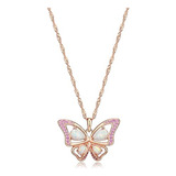 Collar Mariposa Oro Rosa Con Opalo Y Zafiro Rosa