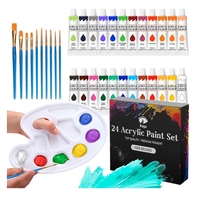 Set De 24 Pinturas Acrílicas Pintura Al Óleo Pincel + Paleta Color del óleo Multicolor | MercadoLibre