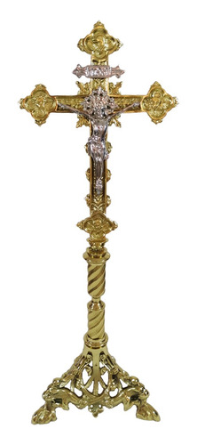 Cruz De Altar Pé Leão - Bronze - Igreja Católica 