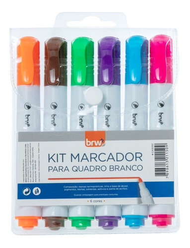 Kit 6 Pincel Caneta P/ Quadro Lousa Branco - Cores Vivas