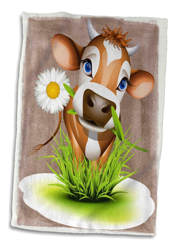  Vaca Jersey Rosa 3d Em Toalha De Grama, 15 X 22