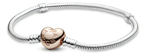 Brazalete Pandora Broche Corazón Cubierto En Oro Rosa De 14k Talla 18 Cm