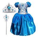 Vestido Princesinha Azul Infantil Menina Luxo Lindo Rodado