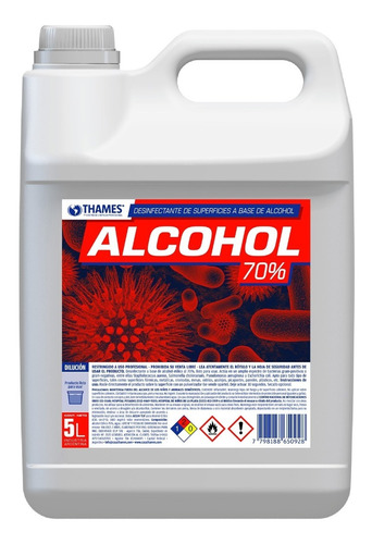 Desinfectante Alcohol 70% Sanitizante Liquido 5lt Con Anmat