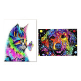 Pintura De Vidriantes 5d Con Diseño De Gato Y Perro